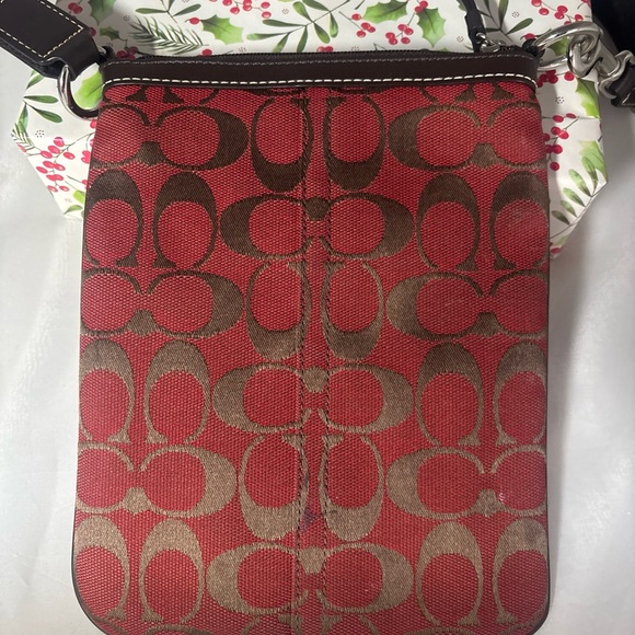 Coach Signature Red and Brown Crossbody Bag | Comfortable Strap | - Picture 2 of 3